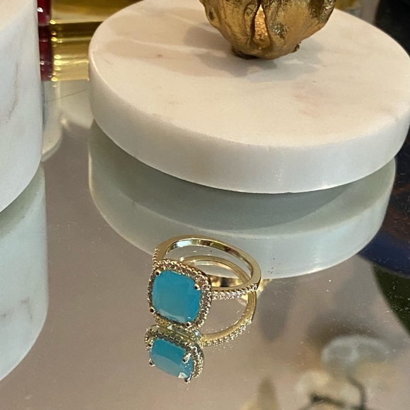 GOLD Tone And Blue Accent Ring - Picture 12 of 16